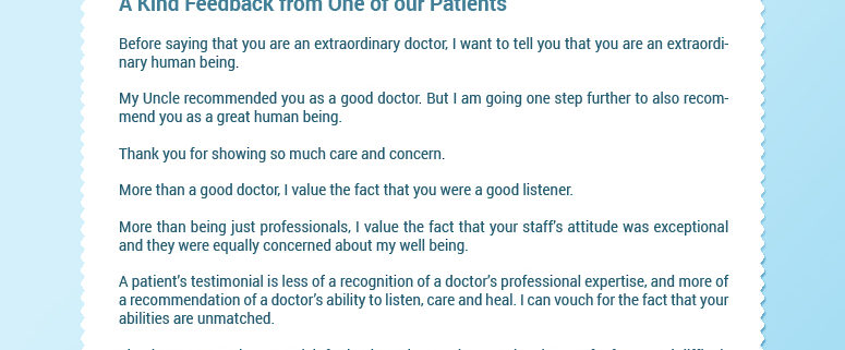 A KIND FEEDBACK FROM ONE OF OUR PATIENTS